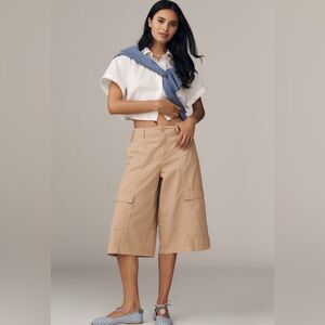 NWT Anthropologie Linen Blend Cargo Culotte Pants SZ 10 Camel Color Cute
